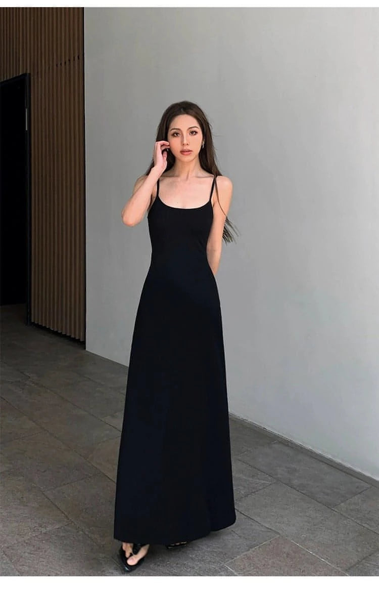 Summer Black Slimming Spaghetti Strap Maxi Dress