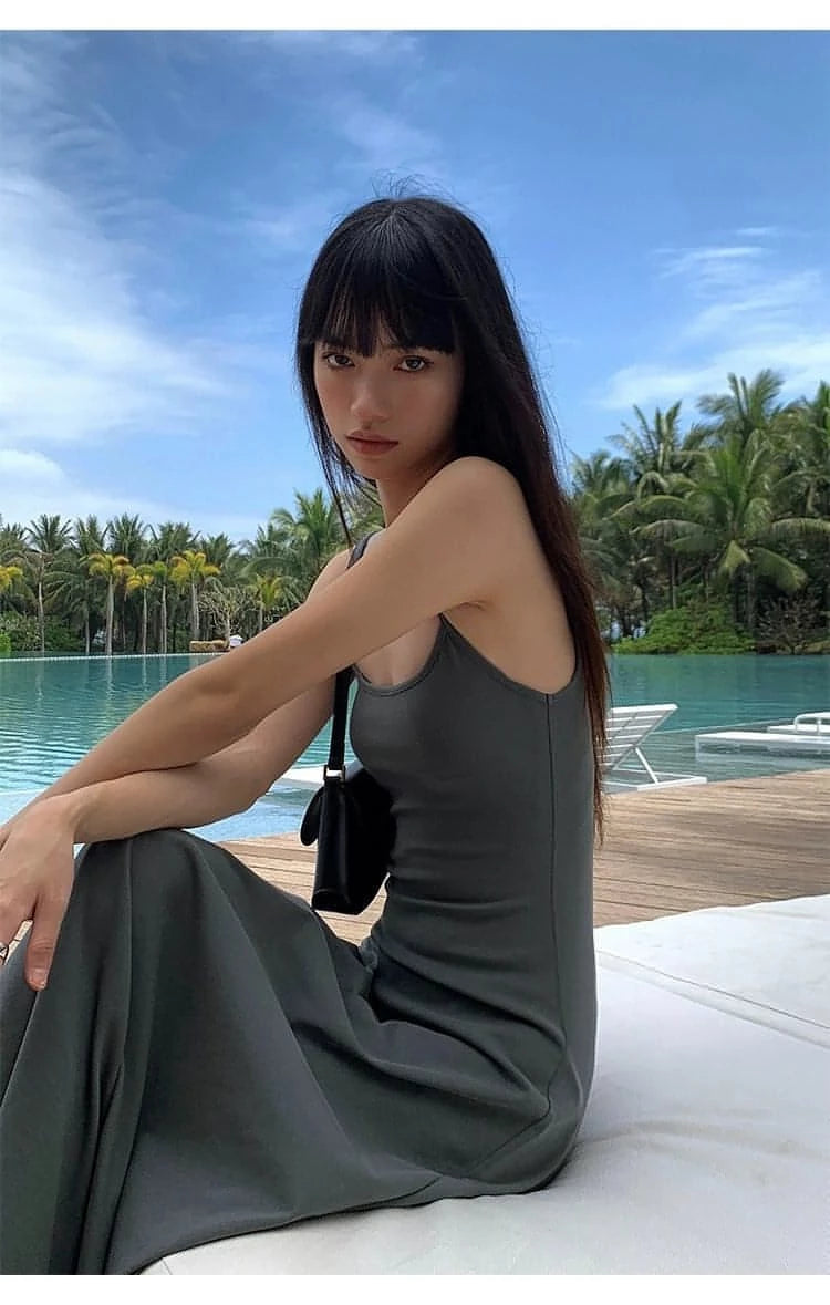 Summer Black Slimming Spaghetti Strap Maxi Dress