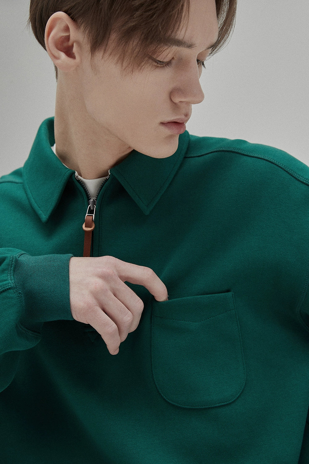 Half-zip Polo Collar Pocket Oversized Sweatshirt