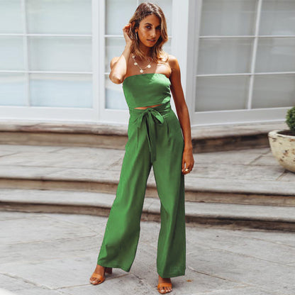 Lace Up Set Summer Tube Top Lace Up Straight Jumpsuit