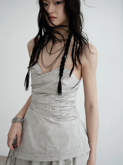 Jnylon Studio Strapless Draped Mini Dress - Light Gray Ruched Bodycon With Asymmetric Hem