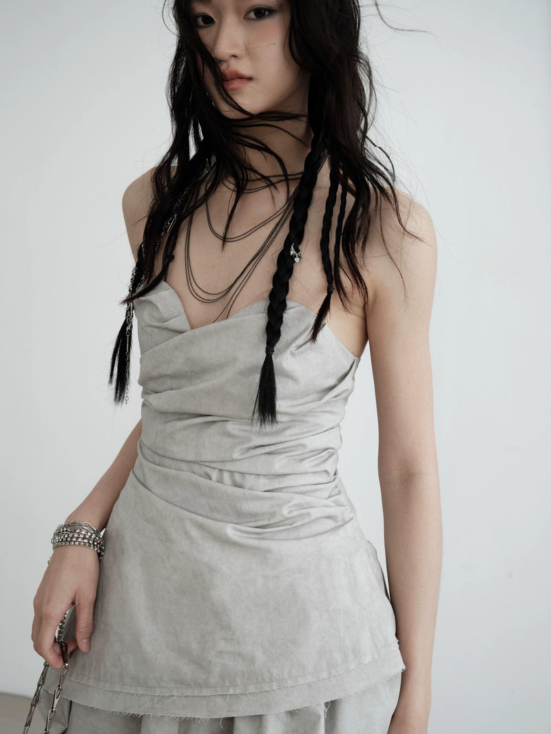 Jnylon Studio Strapless Draped Mini Dress - Light Gray Ruched Bodycon With Asymmetric Hem