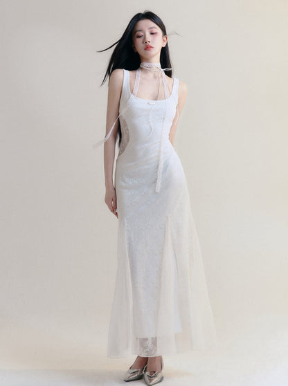 White Sleeveless Maxi Dress - Fitted Bodice With Flared Hem