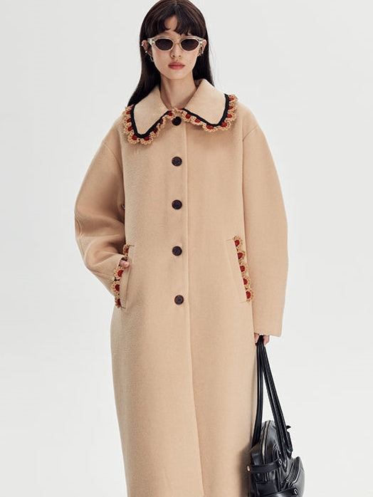 Wool Coat With Lace Lapel
