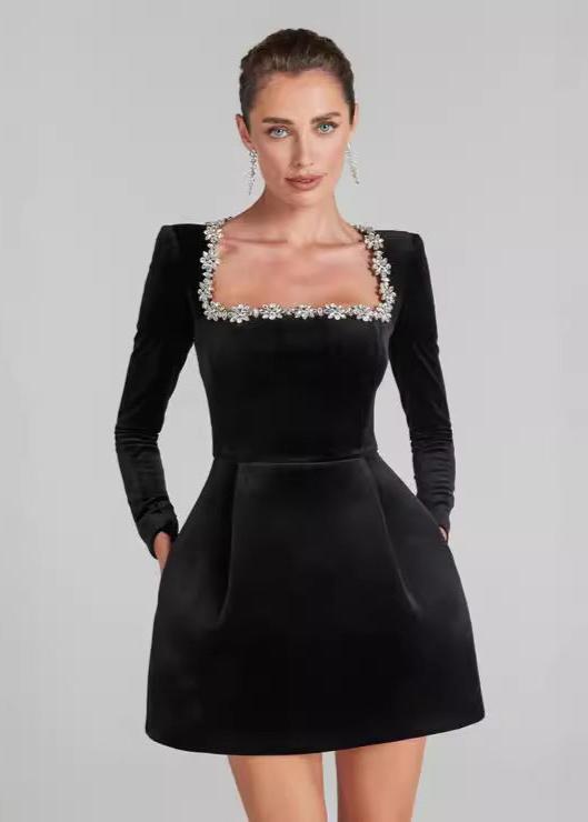 Velvet Embellished Mini Dress