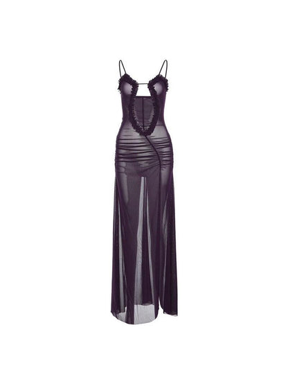 Cutout Suspender Ear Print Loose Fitting Cropped Maxi Dress