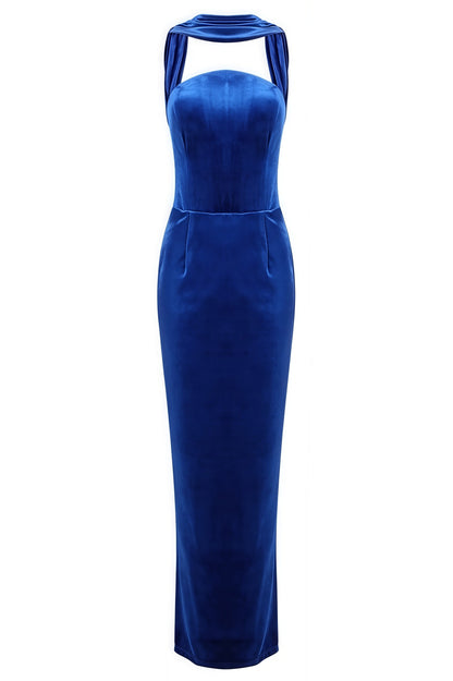 Liornd Blue Split Backless Maxi Dress
