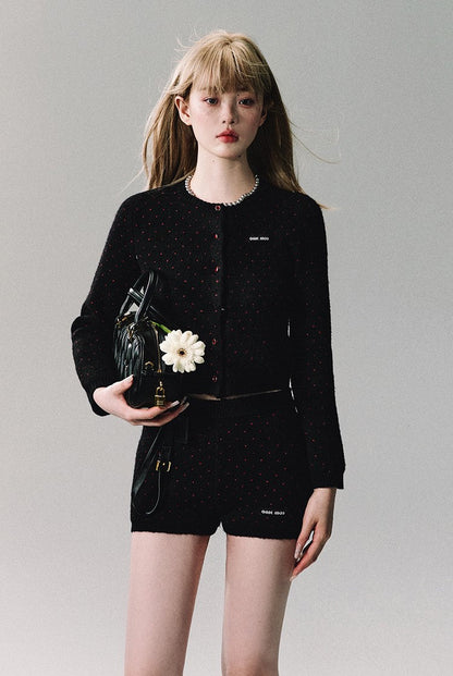 Polka Dot Knit Cardigan/short