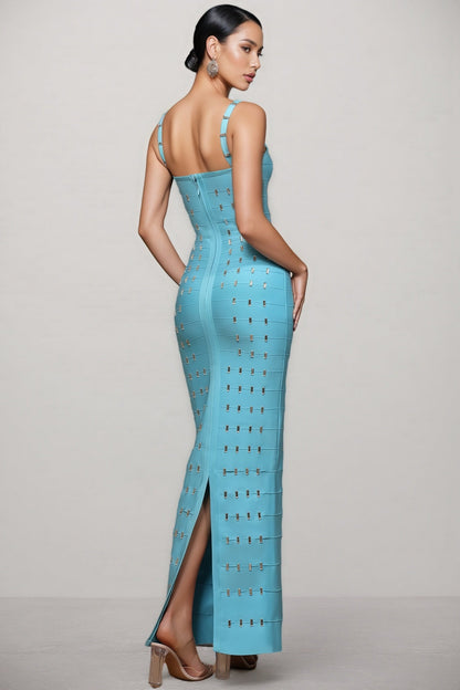 Andesd Blue Strapless Slit Maxi Dress