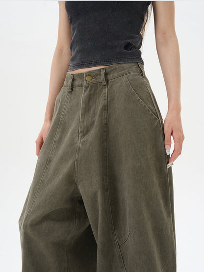 Wide Leg Pleated Dark Denim Pants