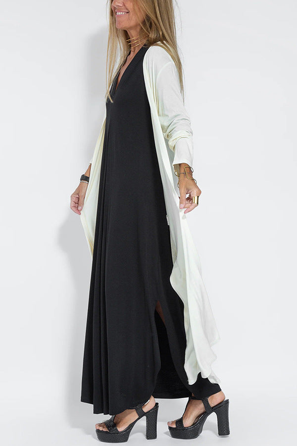 Color Pullover V Neck Dress Cardigan Coat Set