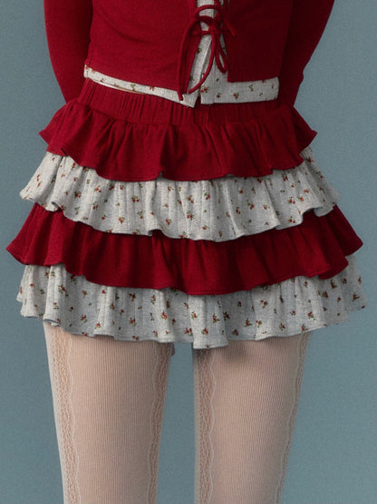 Splicing Strap Cardigan & Cake Skirt