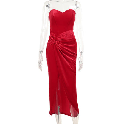 Autumn Maxi Dress Slim Tube Top Boning Corset Velvet Dress