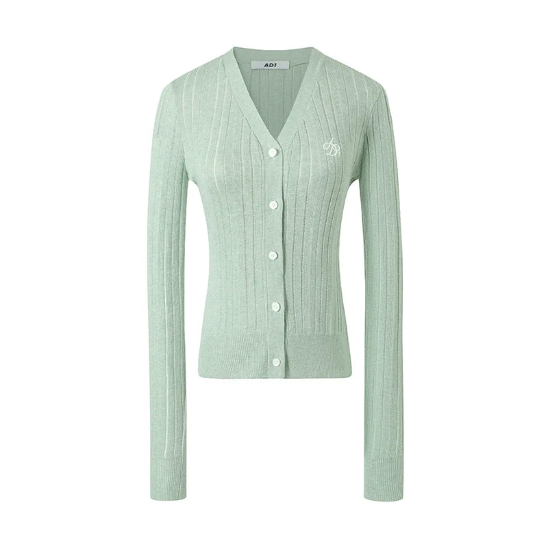 Ribbed Cardigan: Classic V-neck With Signature Embroidery