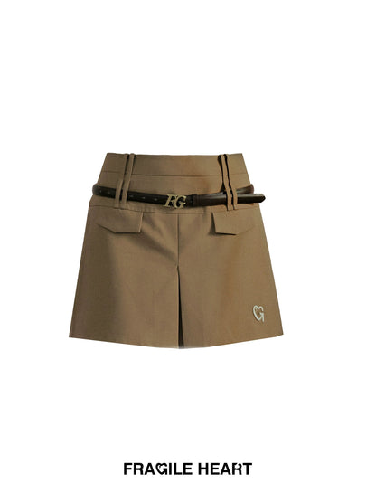 Fragile Heart Preppy Ensemble: Olive Mini Skort, Cream Lace-up Blouse, and Tailored Khaki Blazer Set