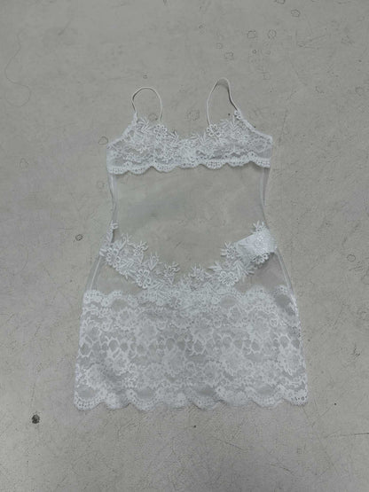 Summer Mesh Lace Lace Spaghetti Strap Dress See Through Nightdress Vacation Maxi Dress