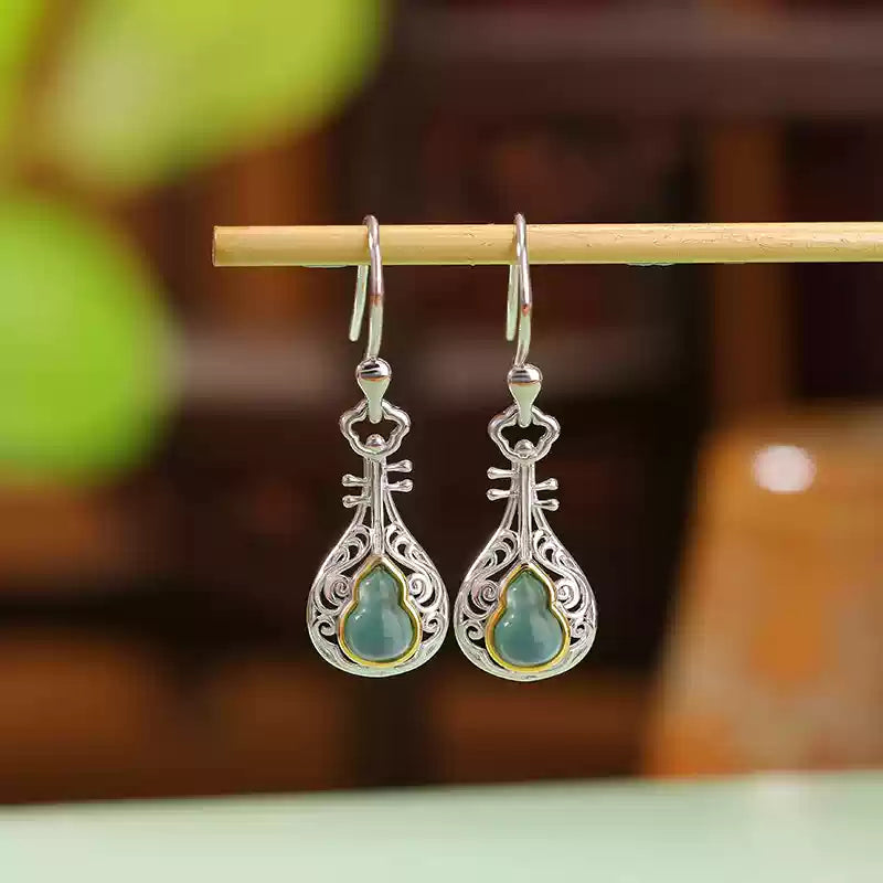 Jade Teardrop Filigree Silver Earrings