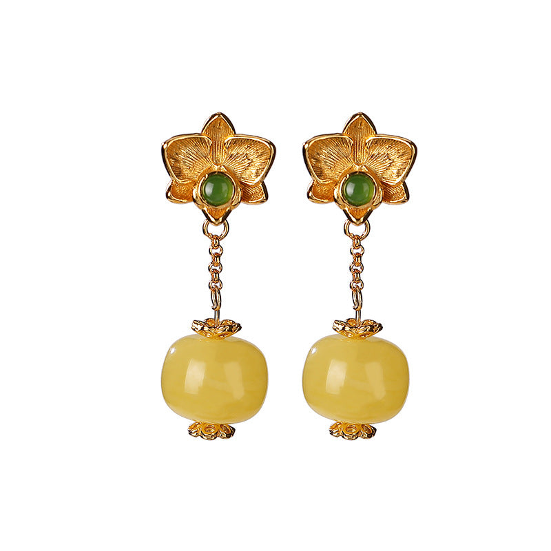 Diana Jade and Honey Amber Drop Earrings