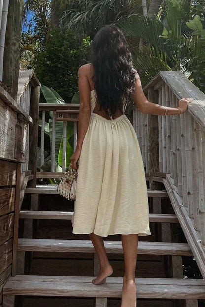 Beige Chest Wrap Summer Dress