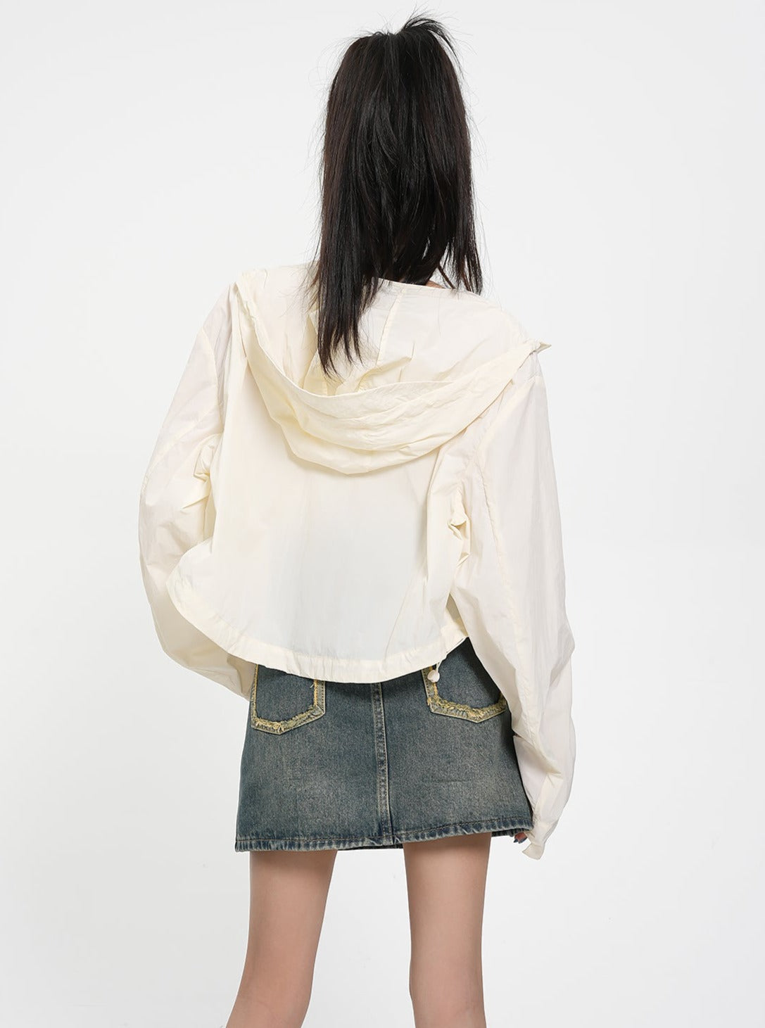 Textured Contrast Duo: Ivory Puff-sleeve Crop Blouse & Black Quilted Bomber Jacket Set