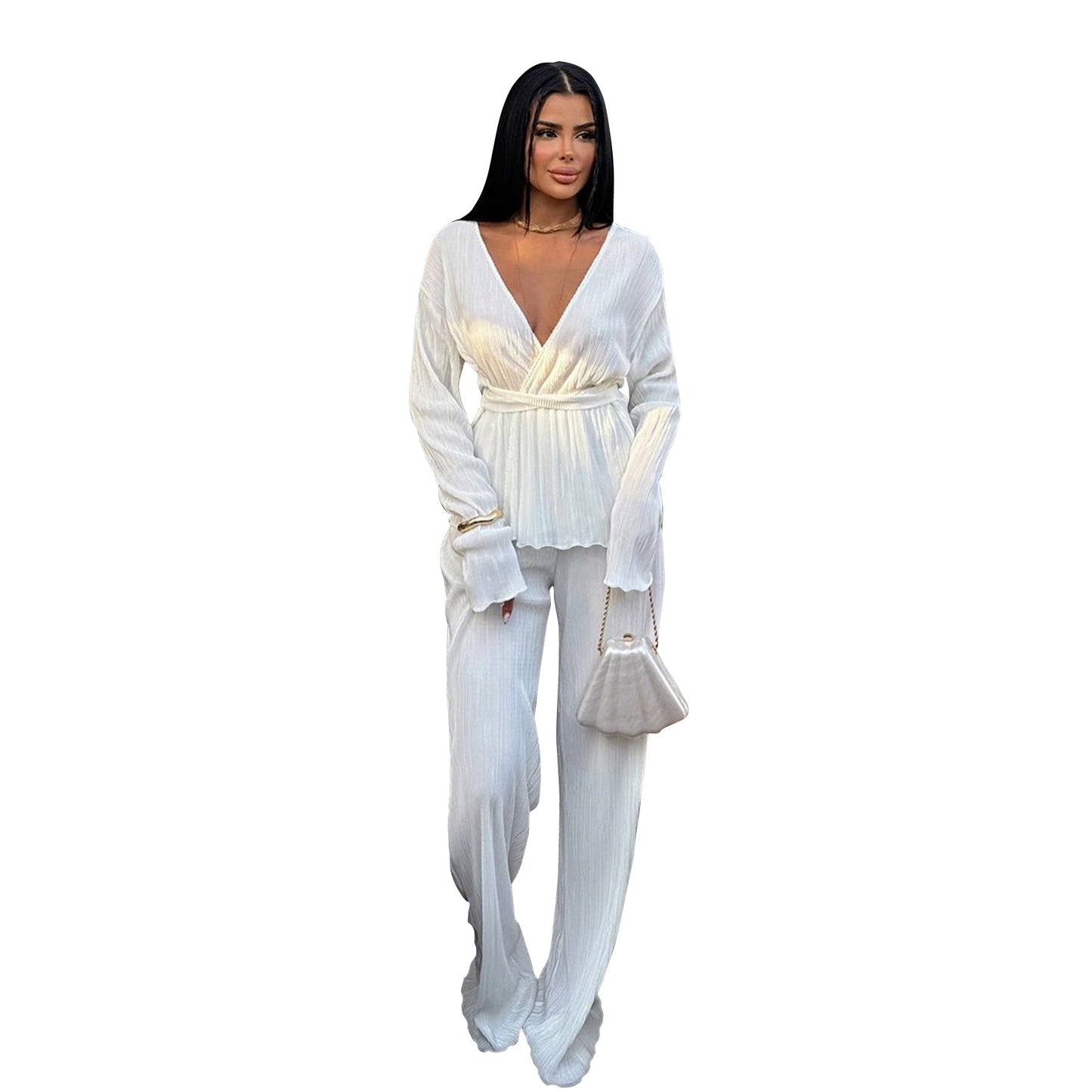 Clothing V Neck Long Sleeve Cardigan Autumn Winter Two Piece Set