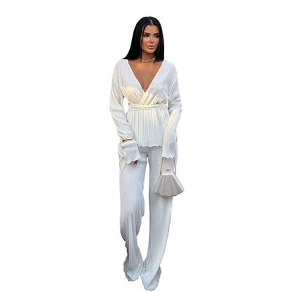 Clothing V Neck Long Sleeve Cardigan Autumn Winter Two Piece Set