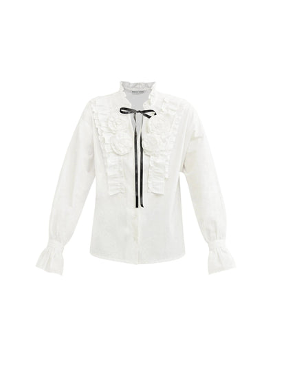 Contrast Ensemble: Crystal-embellished Tweed Mini Skirt & Victorian Ruffle Blouse Set