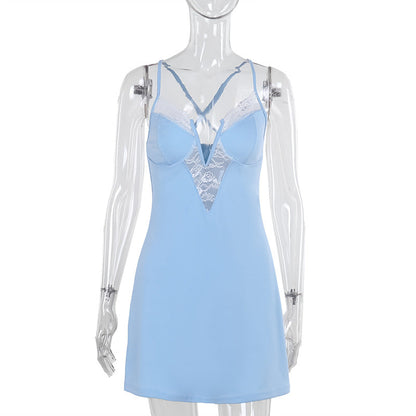 Autumn Classic Slim Strap Lace V Neck Mini Dress