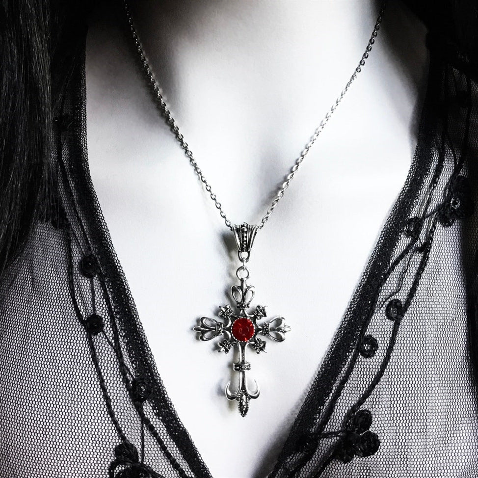Baroque Gothic Large Silver Cross Pendant Necklace