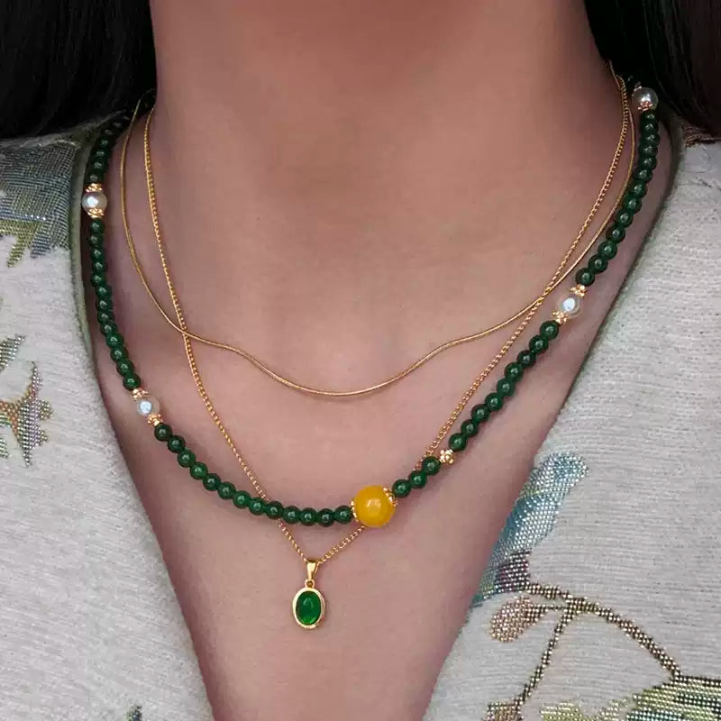Chrysoprase Stone Beaded Necklace Set