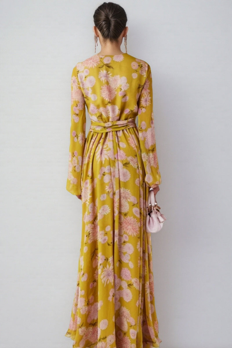 Giselle Lace Up Puff Sleeve Maxi Dress