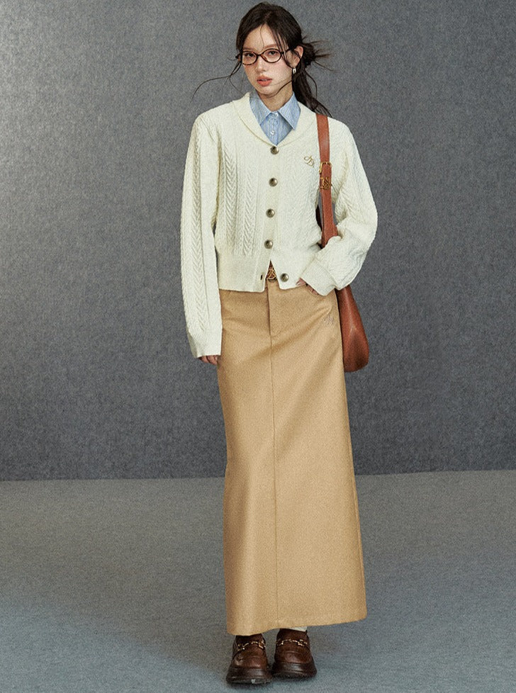 Cozy Cable Knit Cardigan: Classic V-neck Button-up Sweater With Embroidered Logo