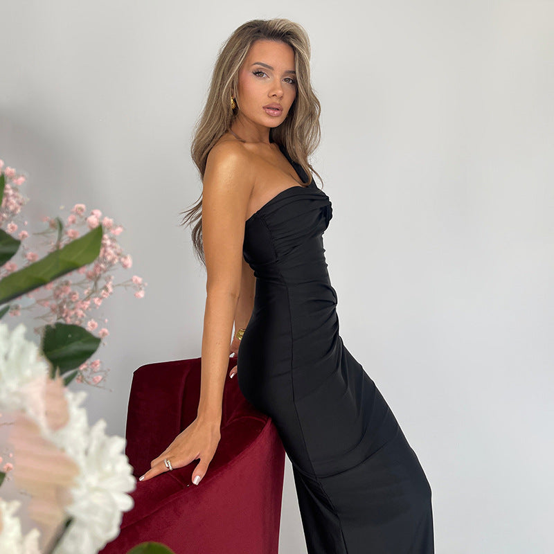 Spring Dress Tube Top Color Stitching Hip Slim Fit Maxi Dress
