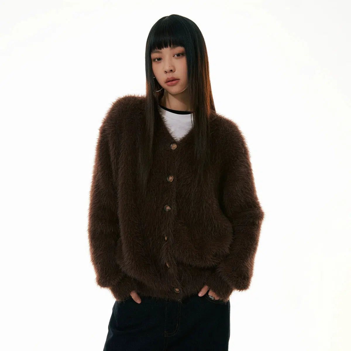 Faux Fur Button-up Sweater