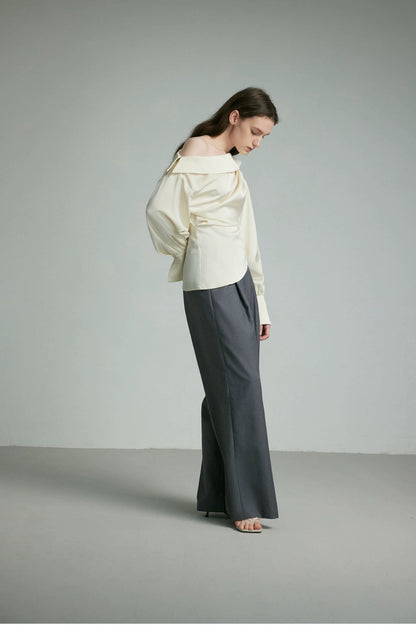 Ivory Draped Balloon Sleeve Blouse