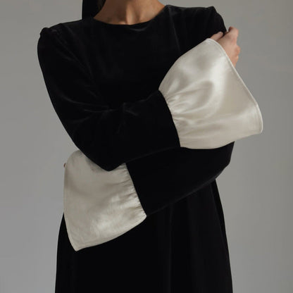 Korean Velvet Autumn French Stitching Round Neck Flared Sleeves Dress Loose Maxi Dress Clothing