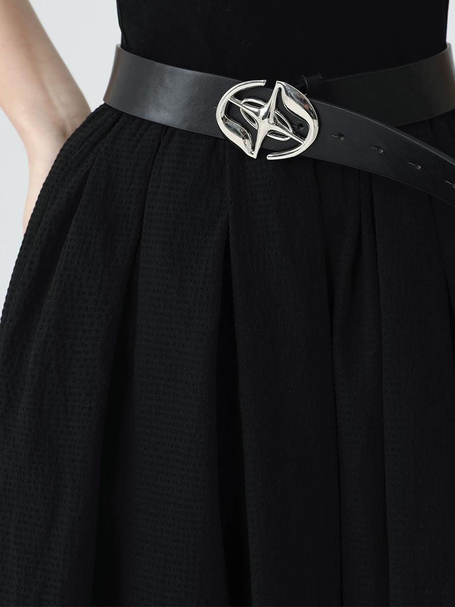 Ladyghost Gothic Sleeveless Maxi Dress - Black A-line Gown With Cross Pendant and Pentagram Belt