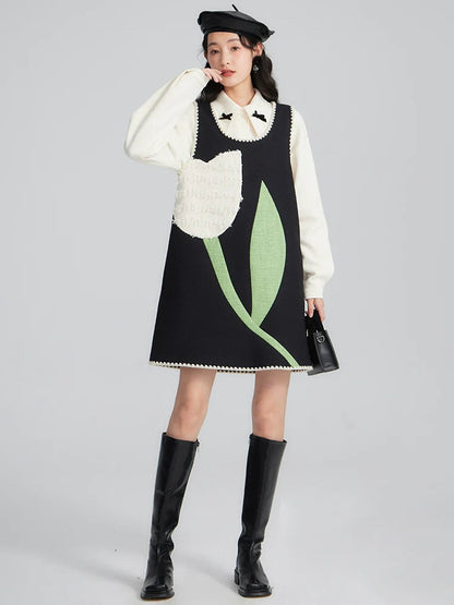 Whimsical Jumper Dress With Tulip Design