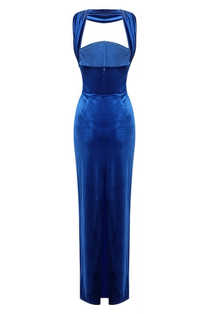Liornd Blue Split Backless Maxi Dress