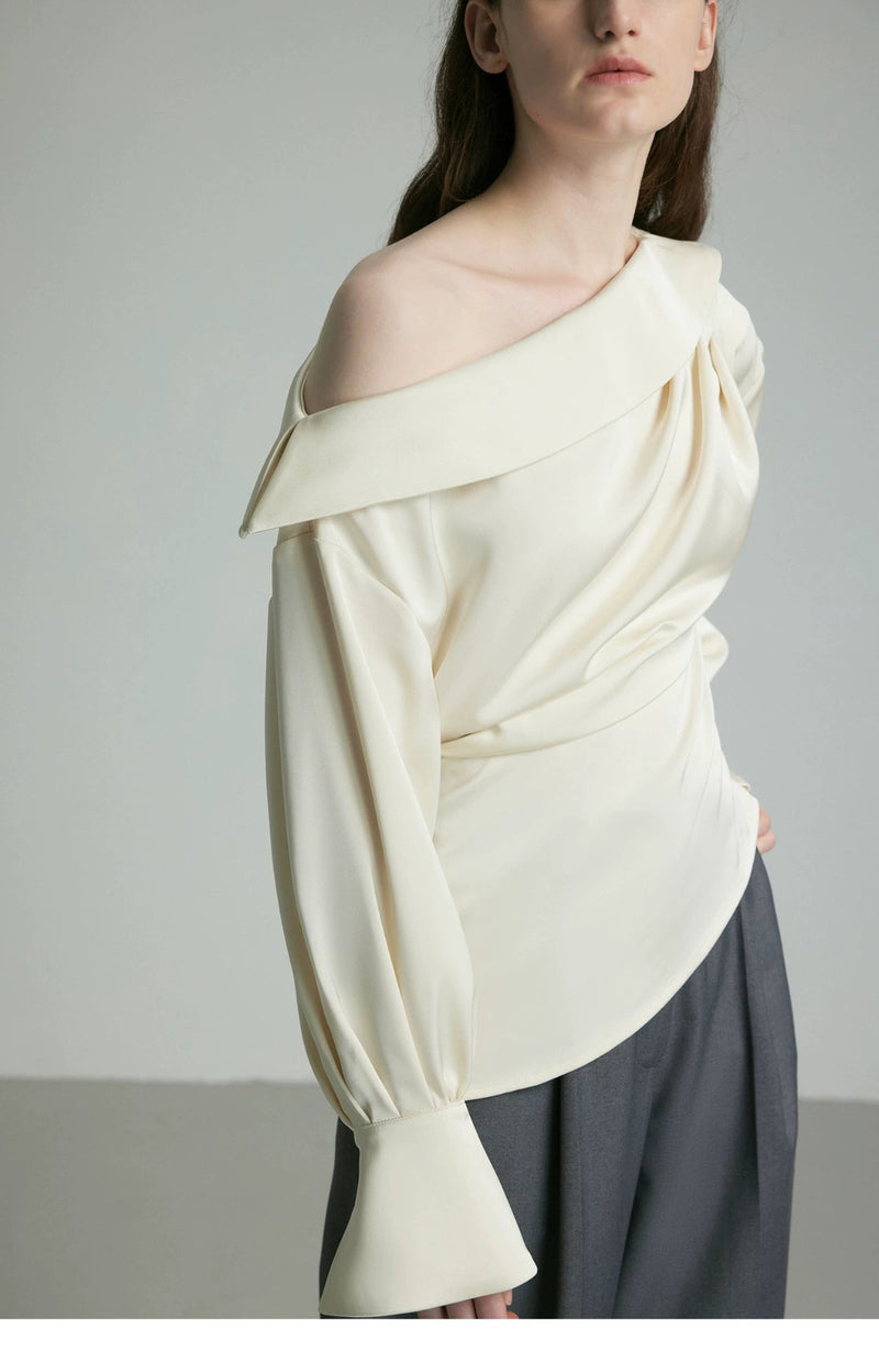 Ivory Draped Balloon Sleeve Blouse