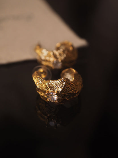 Sanya Textured Leaf Crystal Stud Earrings