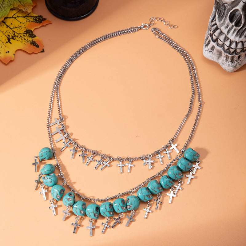 Halloween Cross Tassel Skull Punk Exaggerated Layered Necklace