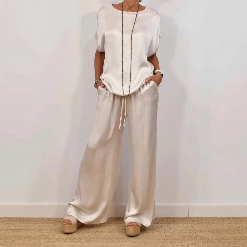 Spring Summer Trend Loose Shirt Wide Leg Pants Two Piece Sets