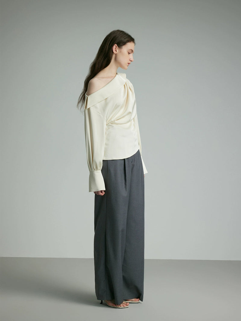 Ivory Draped Balloon Sleeve Blouse