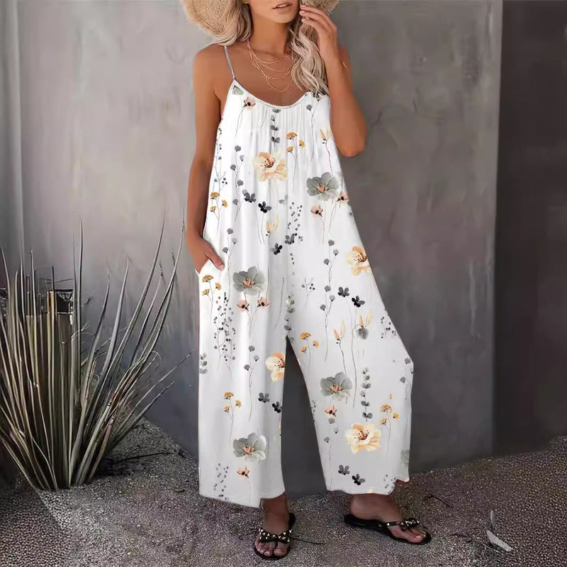 Spring Summer Suspender Trousers Autumn Best Printed Sleeveless Jumpsuit