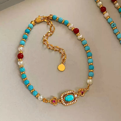 Turquoise & Pearl Charm Bracelet