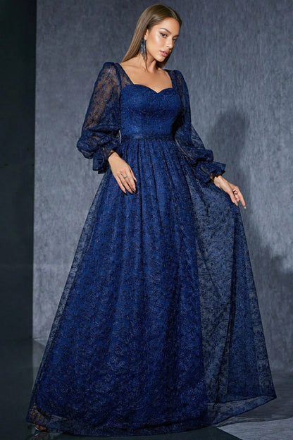 Crana Blue Embroidered Mesh Maxi Dress