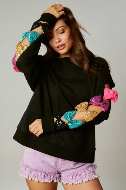 Summer Bow All Match Sequ Top Long Sleeve Sweatshirt for