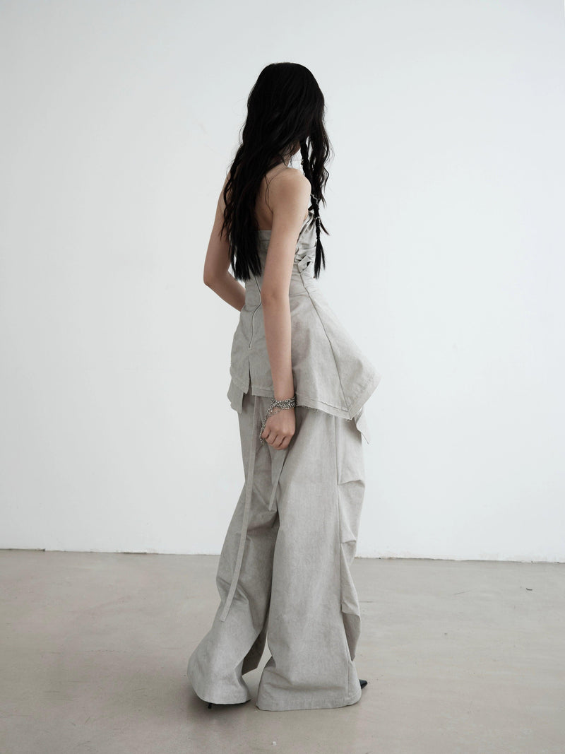 Jnylon Studio Strapless Draped Mini Dress - Light Gray Ruched Bodycon With Asymmetric Hem