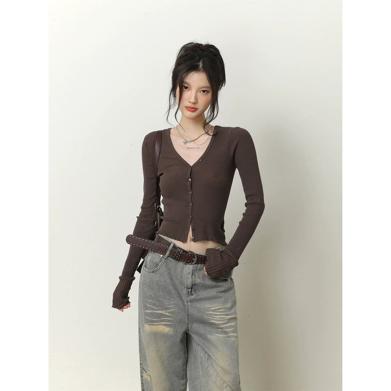 V-neck Long Sleeve Knit Cardigan